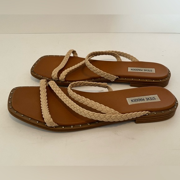 STEVE MADDEN Women's Starie Square Toe Stud Trim Braided Strappy Sandals - Picture 2 of 13